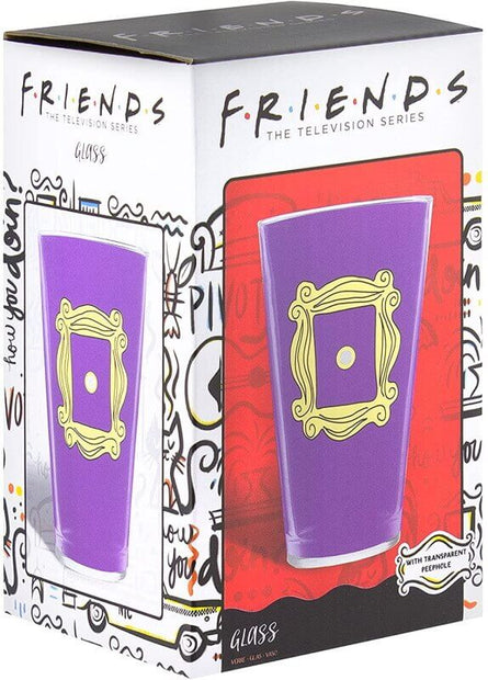 Friends Peephole Door Drinking Glass - Front view with iconic apartment door design