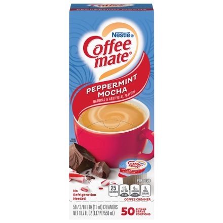 Coffee Mate Peppermint Mocha Liquid Coffee Creamer 50 x 11ml Single Serve Portions 550ml In A Box
