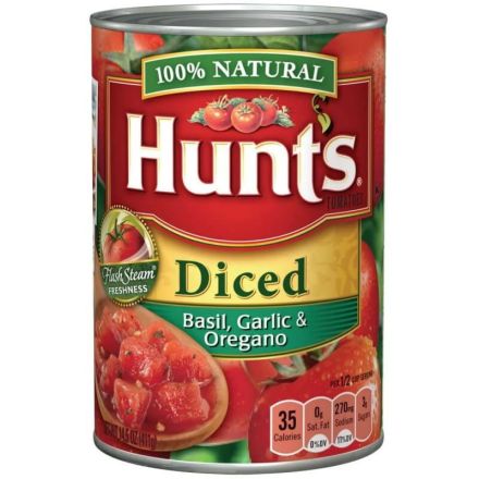 Hunts Diced Tomatoes With Basil Garlic And Oregano In A 411g Tin